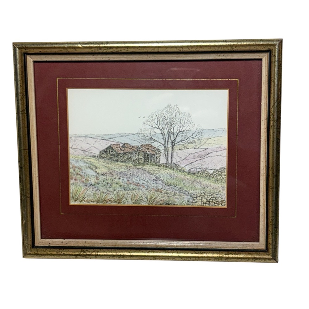 Rustic Landscape Art Print in Gold Frame D.A. Heald LX4
